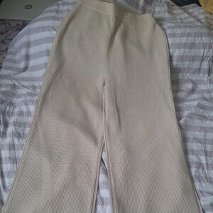 Salant Women's Wide-Leg Pants Beige Waffle Side Zip Flat Front Solid Polyester